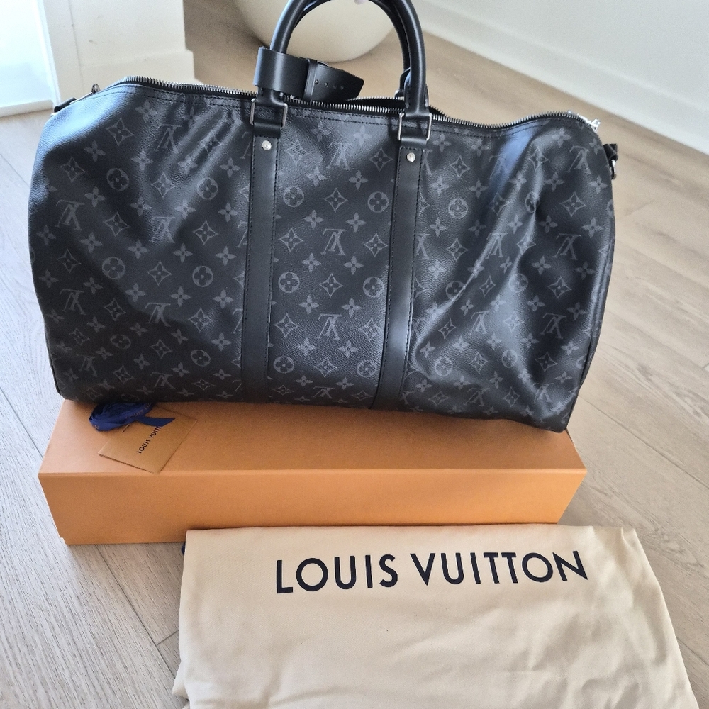 Louis Vuitton Keepall 55 Bkack/Gray Monogram Eclipse Dufflebag